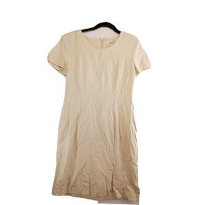 Jennifer James Mini Dress Women's 6 Beige Short Sleeve Slit Padded Shoulders